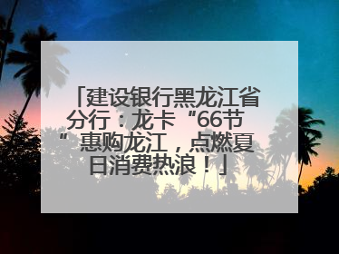 建设银行黑龙江省分行：龙卡“66节”惠购龙江，点燃夏日消费热浪！